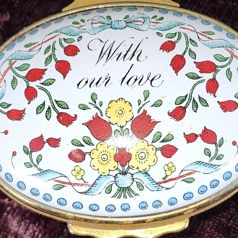 Halcyon Days Enamel Trinket Box With Our Love Vintage Floral